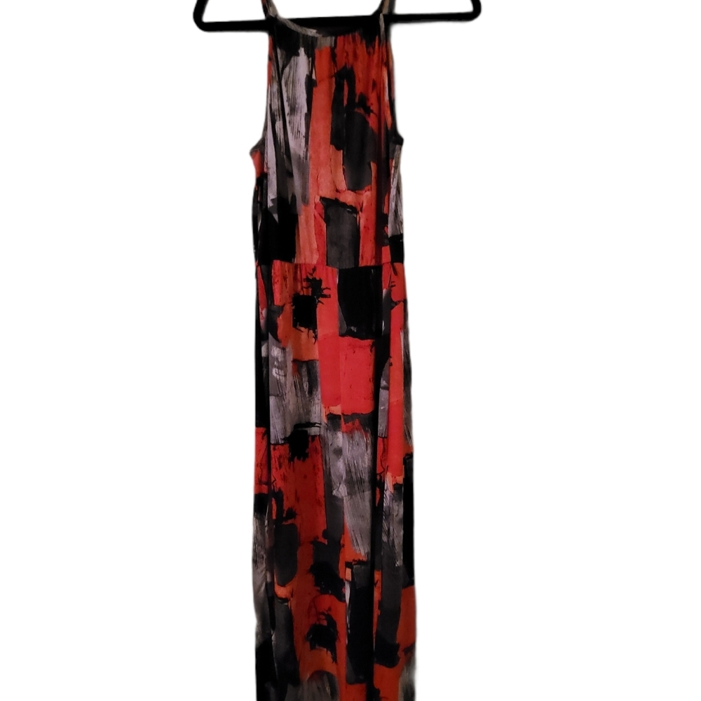 Maxi Cato dress Womans with red, black, and gray.